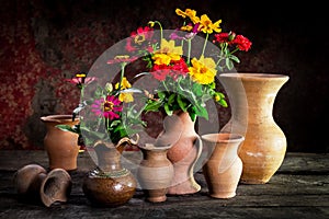 Still Life with a vase flower,earthenware