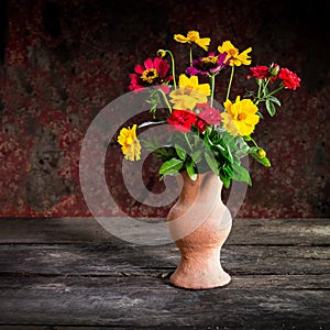 Still Life with a vase flower,earthenware