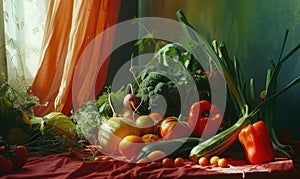 still life Vegetables, Herbs and Fruit as ingredients in cooking