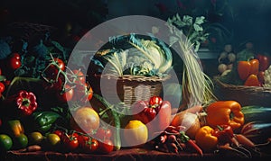 still life Vegetables, Herbs and Fruit as ingredients in cooking