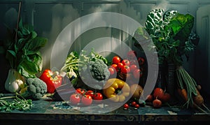 still life Vegetables, Herbs and Fruit as ingredients in cooking