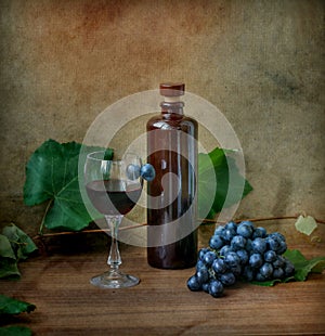 Still life with vine and wine