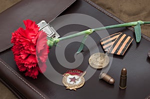 Still life with vintage objects dedicated to Victory Day