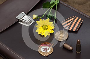 Still life with vintage objects dedicated to Victory Day.