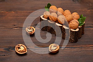 Still life with walnuts in rustic style