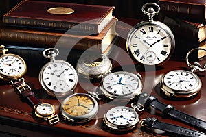 Still Life Watercolor: Vintage Clocks and Watches - Silver Pocket Watch with Delicate Engravings