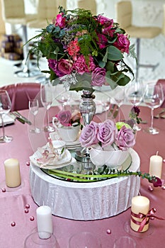 Still life wedding. Table setting at a wedding reception.