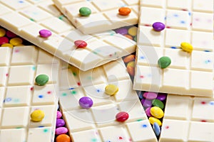 still life of white chocolate with smarties