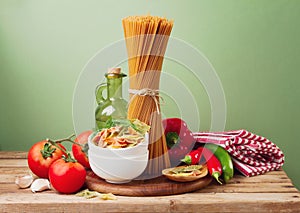 Still life with whole wheat pasta