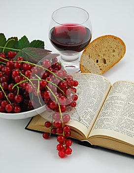 Still life with wine and the Bible