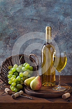 Still life with wine and fruits