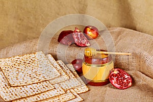 Still-life with wine and matzoh jewish passover bread