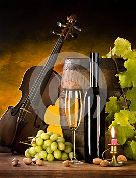 Still life with wine and violin