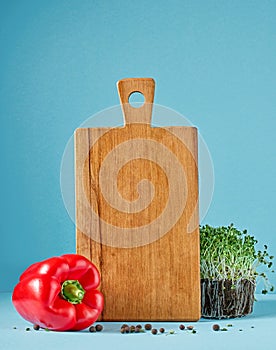 still life with wooden cutting board