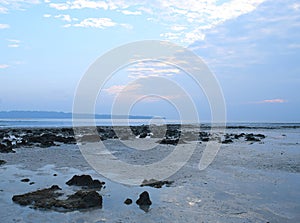 Stillness and Quietude - Peaceful Lonely Rocky Beach at Dawn with Blue Tone, Havelock Island, Andaman, India