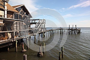 Stilt building and old dock, Cedar Key, Florida