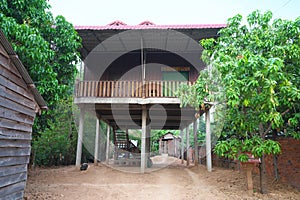A stilt house near Preah Vihear Market in Cambodia.