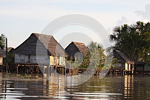 Stilt Houses over the Flooded Amazon Basin photo
