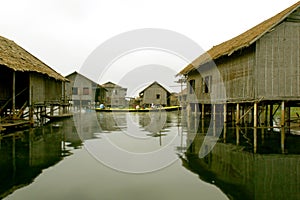 Stilt houses on lake