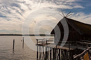 Stilt houses (Pfahlbauten), Stone and Bronze age dwellings in Unteruhldingen town, Lake Constance (Bodensee