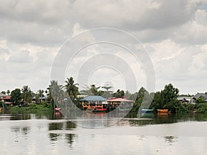 Stilt houses on the Sarawak River, Kuching, Borneo, Malaysia