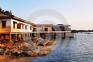 Stilt houses at seashore