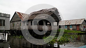 Stilt houses in the village of Ganvie on the Nokoue lake, Benin