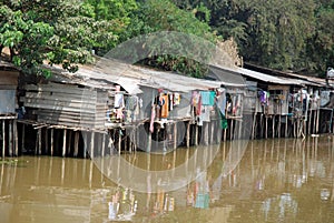 Stilt houses - was mirror in water-Cambodia