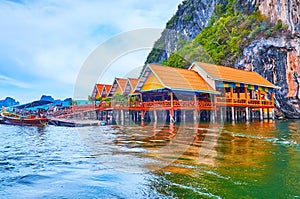 The stilt tourist pavilions in Ko Panyi floating village, Phang Nga Bay, Thailand
