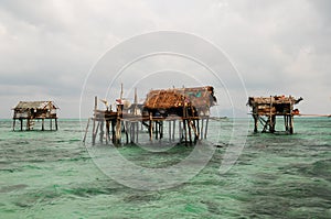 Stilted houses on the sea