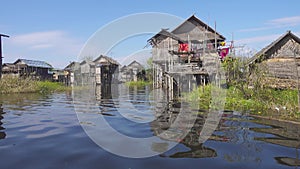 Stilted houses in village on famous Inle Lake