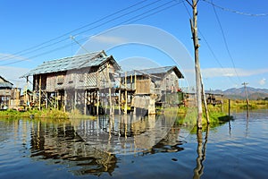 Stilted houses in village on Inle lake