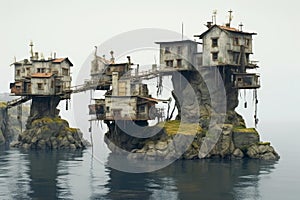 Stilted Raised island houses. Generate Ai photo