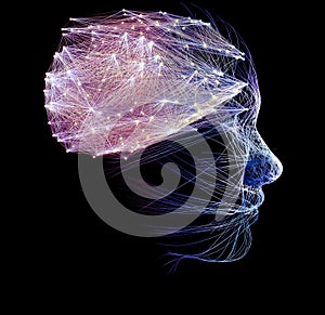 Stimuli and emotions, feelings that pervade the body. Impulses, neurons and synapses that interact. Face profile view