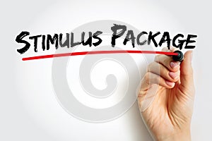 Stimulus Package - economic measures put together by a government to stimulate a struggling economy, text concept background