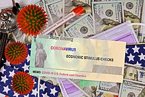 Stimulus refund check bill federal government protective mask coronavirus covid 19 infected photo