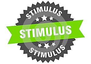 stimulus sign. stimulus round isolated ribbon label.
