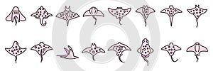 Stingray icons set vector color line