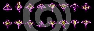 Stingray icons set vector neon