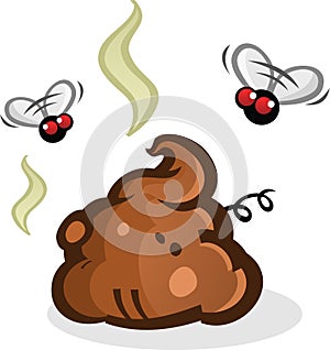 Stinky Poop Pile with Flies Cartoon photo