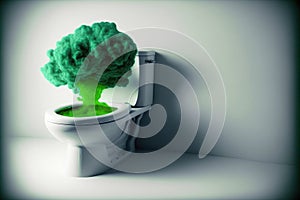 Stinky Situation: A Green Cloud of Bad Smells Coming Out of a Toilet. Generative Ai