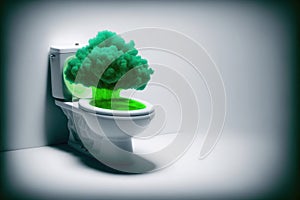 Stinky Situation: A Green Cloud of Bad Smells Coming Out of a Toilet. Generative Ai