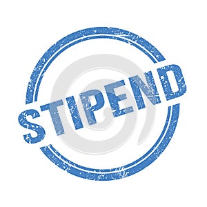 STIPEND text written on blue grungy round stamp