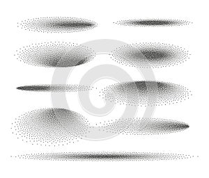 Stipple gradient oval shadow circle. Shadow effect texture ball dot background design frame.