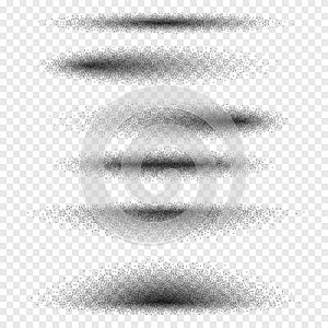 Stipple gradient oval shadow set, various round halftone dot gradient Vector