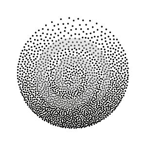 Stipple halftone gradient circle. Vector monochrome texture. Hand drawn dotted grayscale effect