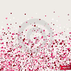 Stipple pattern for design. Colorful minimalistic geometric pattern with randomly located small hearts. Red heart