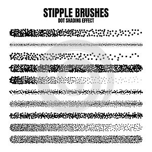 Stipple scatter brush, ink drawing and texturing. Fading gradient. Stippling, dotwork drawing, shading using dots