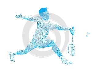 Stippled dots professional badminton player. Vector illustration