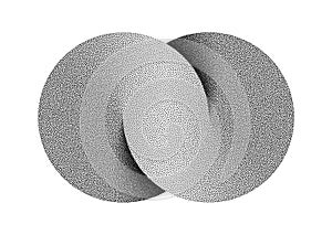 Stippled Infinity sign made of two combined disks. Textured Limitless symbol. Vector illustration